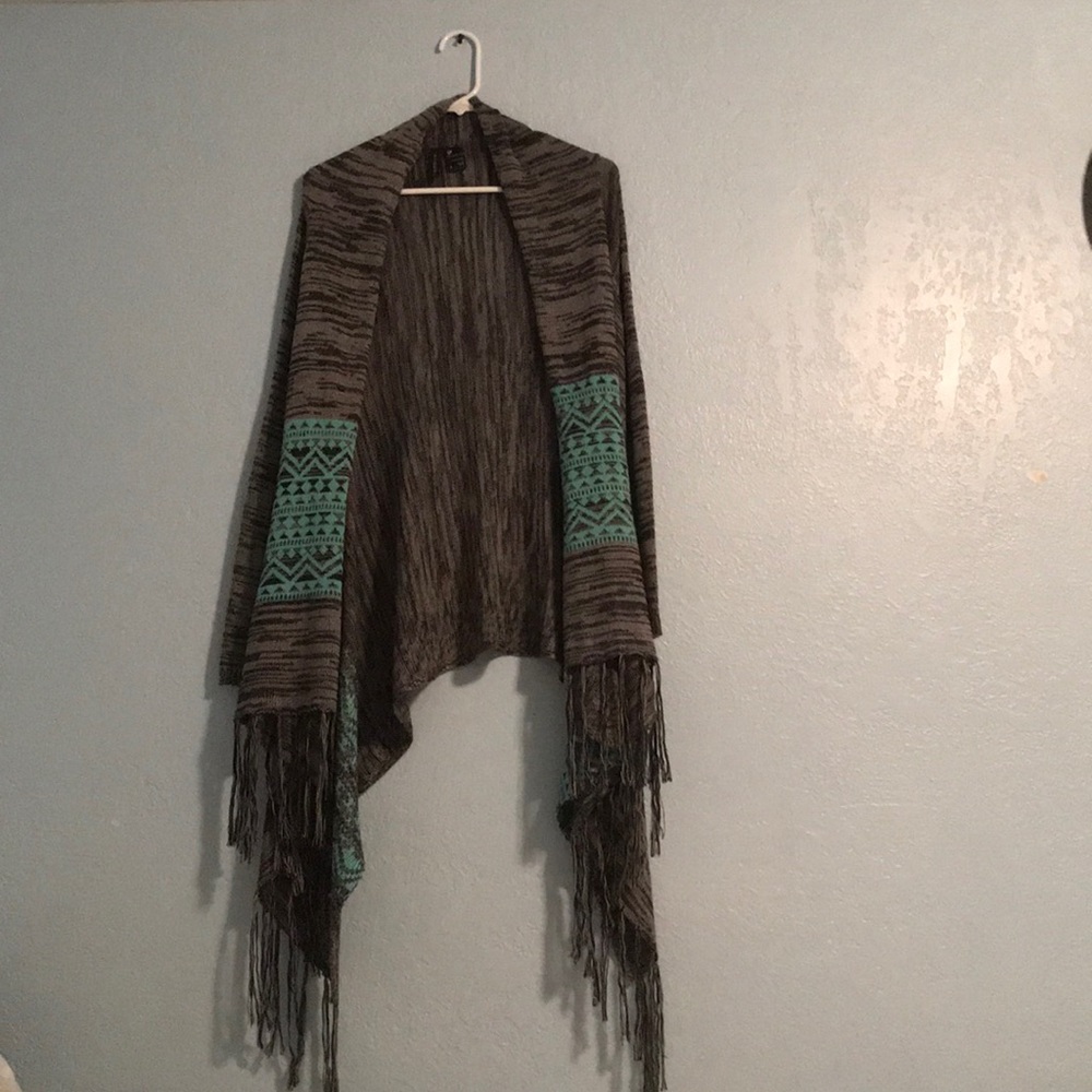 Grey and blue, tribal print sweater